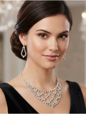 Adjustable Rhinestone Necklace And Earring Set